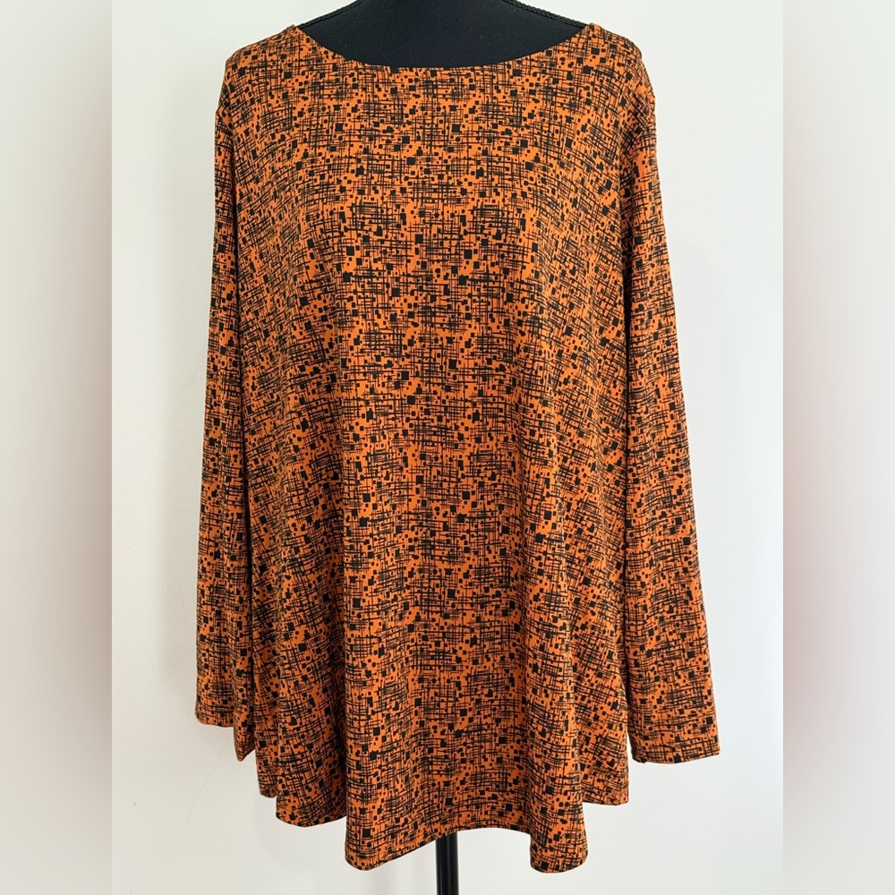Emaline 2X Orange and Black Women's Blouse w Stretch 741
